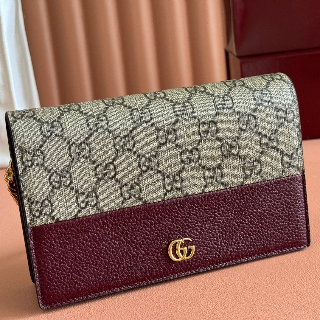 G*cci Marmont Chain Wallet Leather Canvas