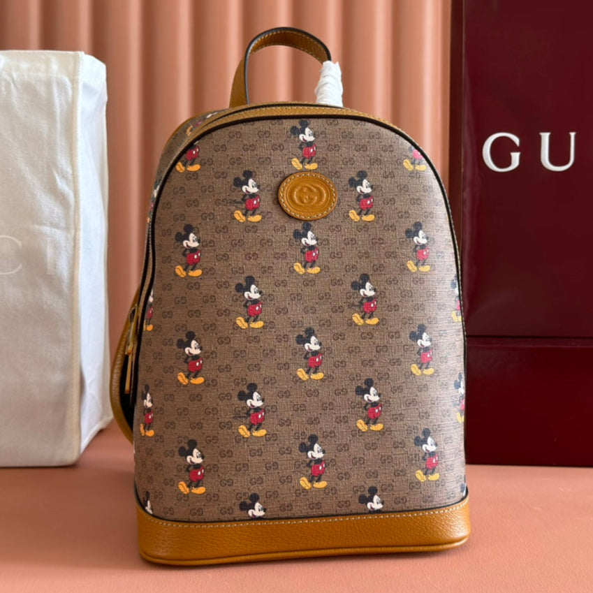 G*cci Mickey Backpack Brown Canvas Leather