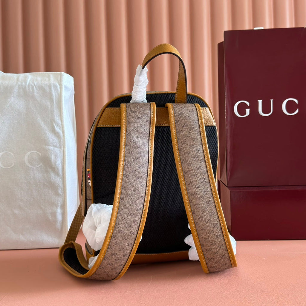 G*cci Mickey Backpack Brown Canvas Leather
