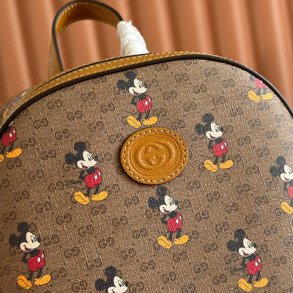 G*cci Mickey Backpack Brown Canvas Leather