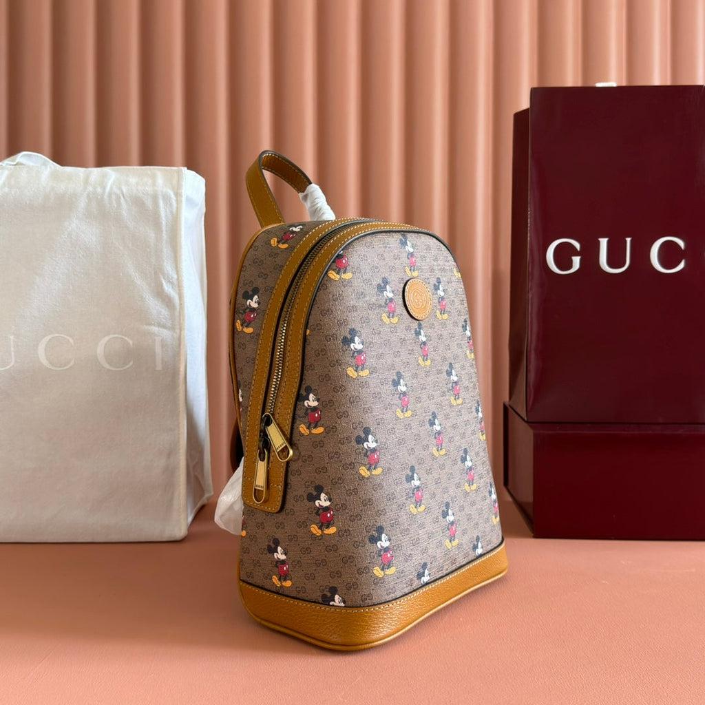 G*cci Mickey Backpack Brown Canvas Leather