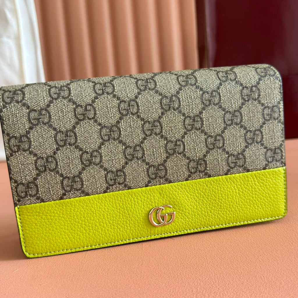G*cci Marmont Chain Wallet Ebony mix Light Green Canvas Leather