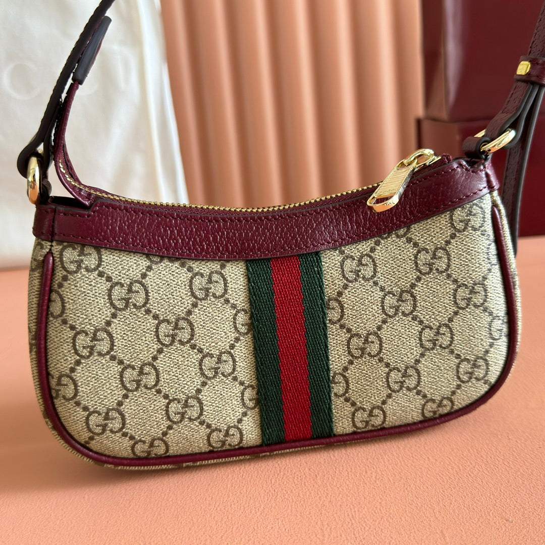 G*G Ophidia Mini Shoulder Bag Red Beige Brown Leather Canvas