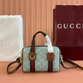 G*cci Boston Bag 20 Blue White Denim Fabric