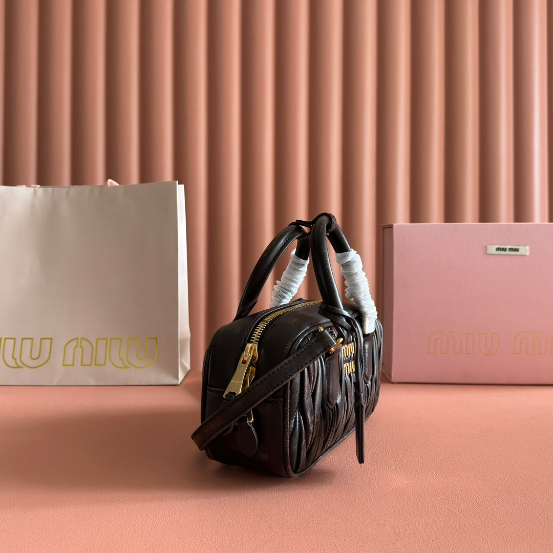 M*u Arcadie Matelassé Bag 22cm Black Nappa Leather