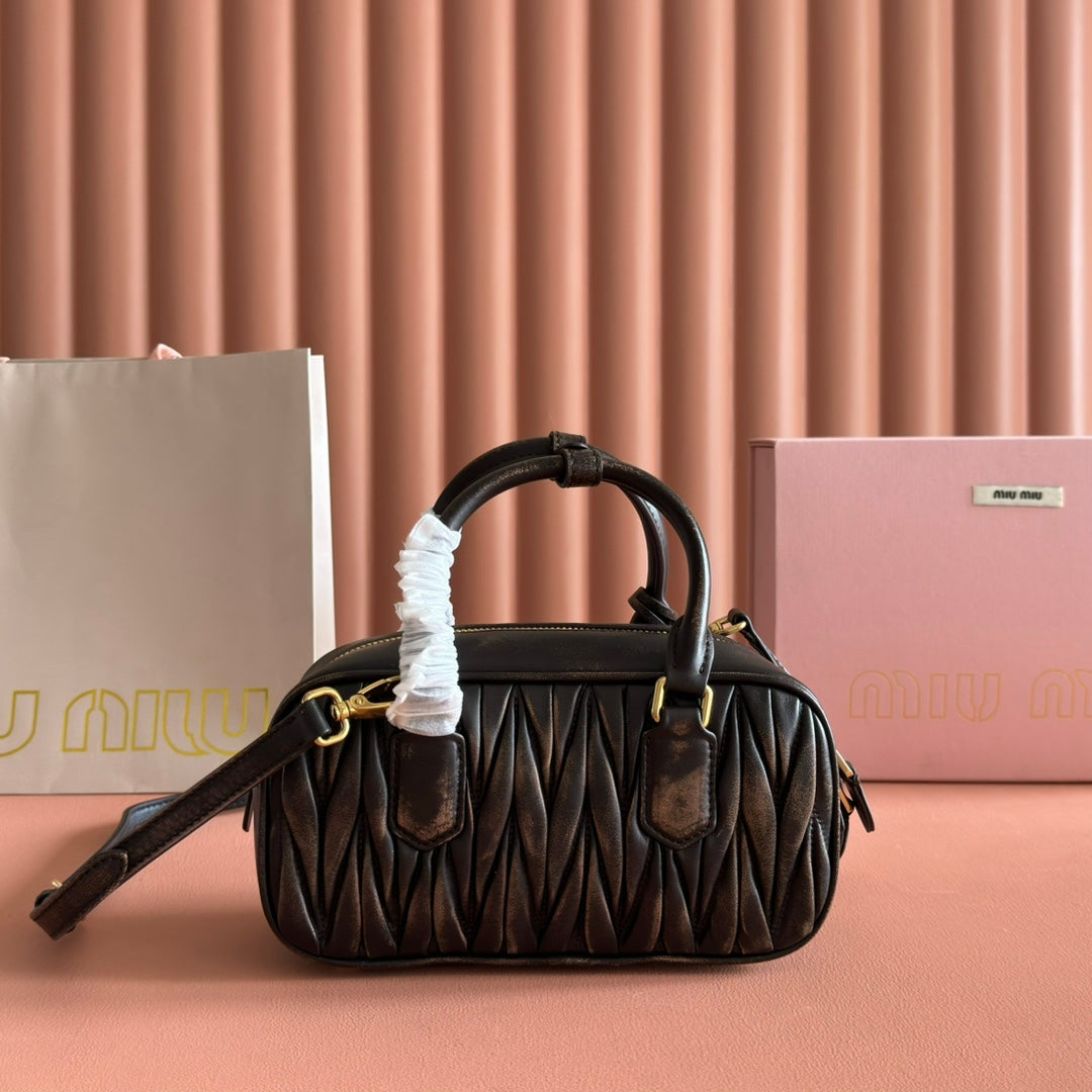 M*u Arcadie Matelassé Bag 22cm Black Nappa Leather
