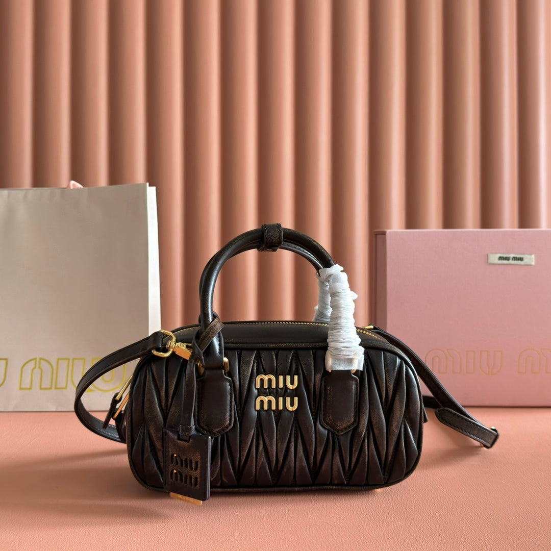 M*u Arcadie Matelassé Bag 22cm Black Nappa Leather