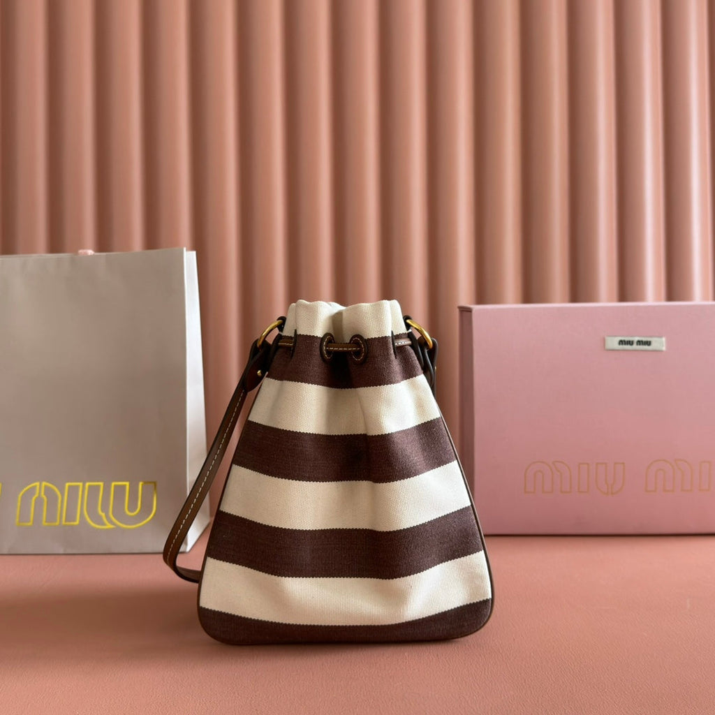 M*u Lucky Striped Bucket Bag Canvas