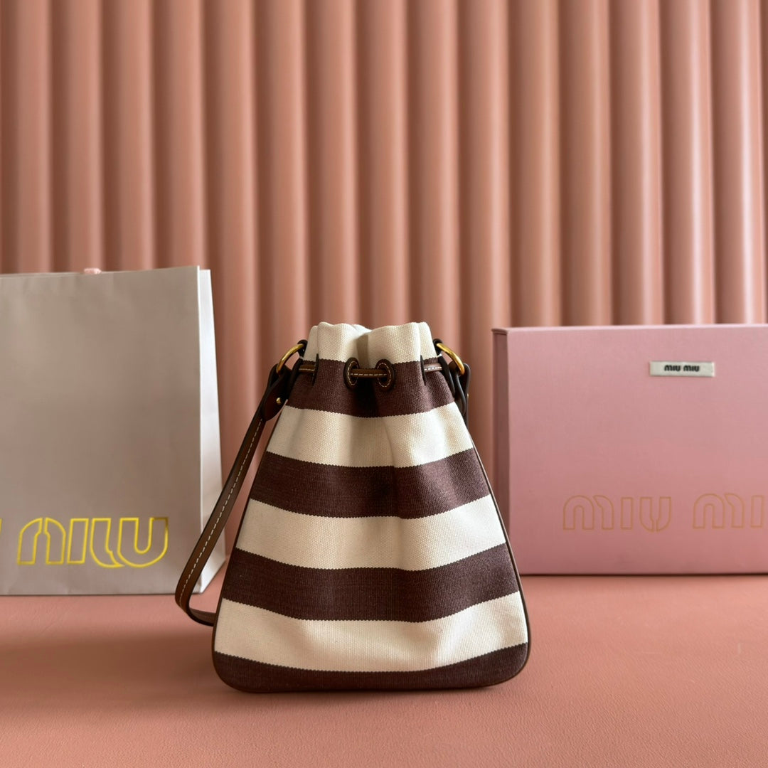 M*u Lucky Striped Bucket Bag Canvas