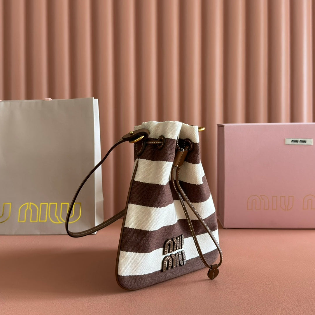 M*u Lucky Striped Bucket Bag Canvas