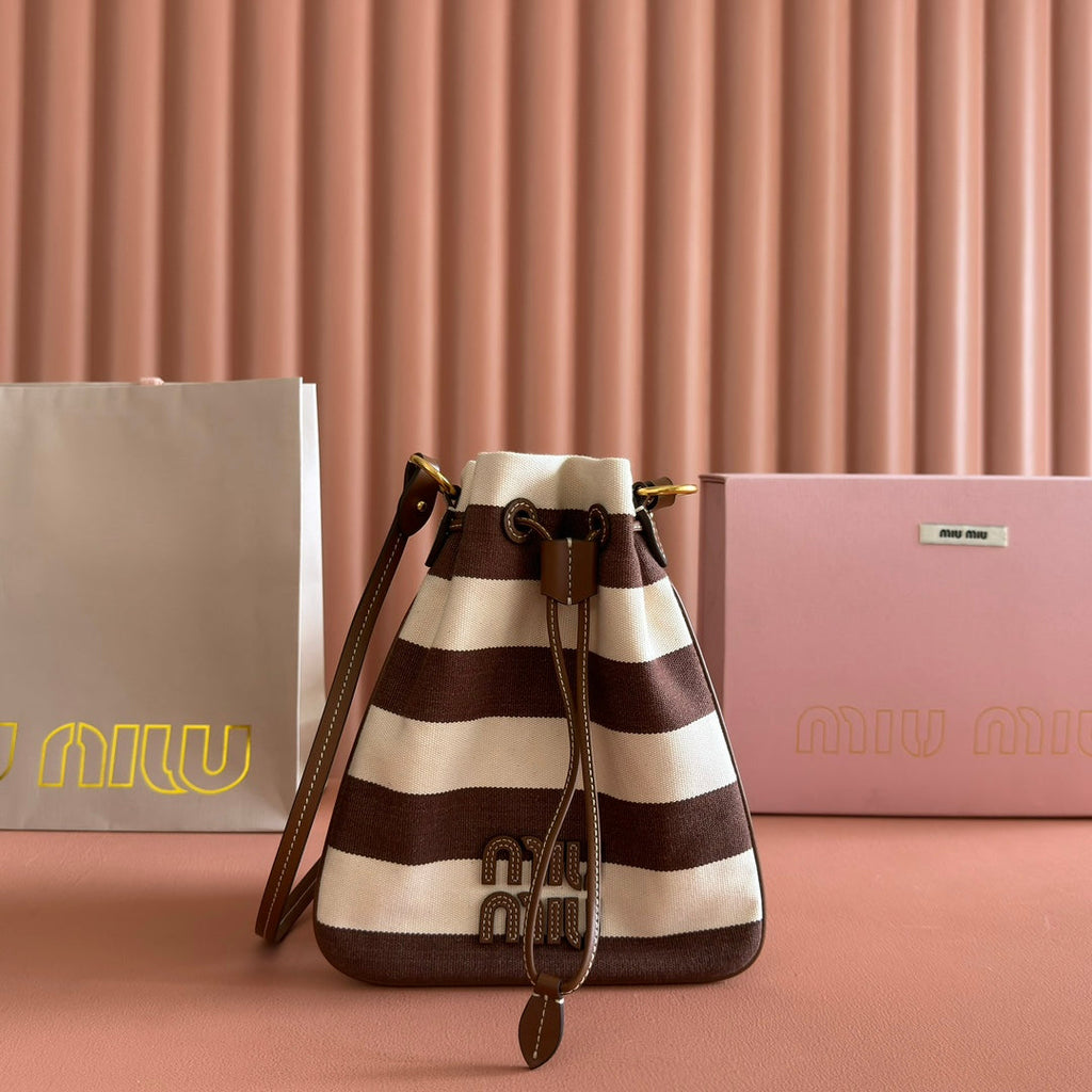 M*u Lucky Striped Bucket Bag Canvas