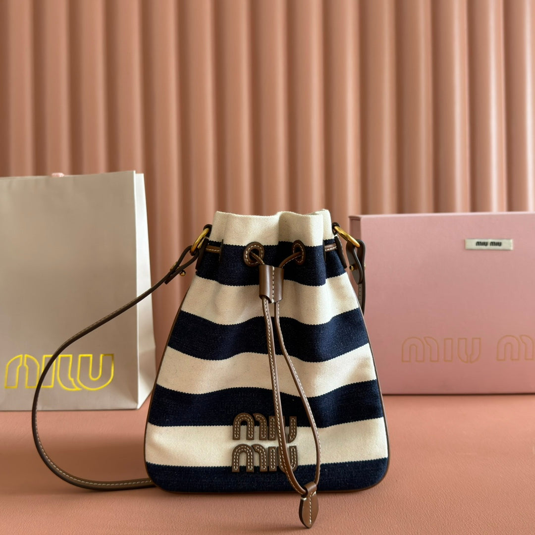 M*u Lucky Striped Bucket Bag Canvas