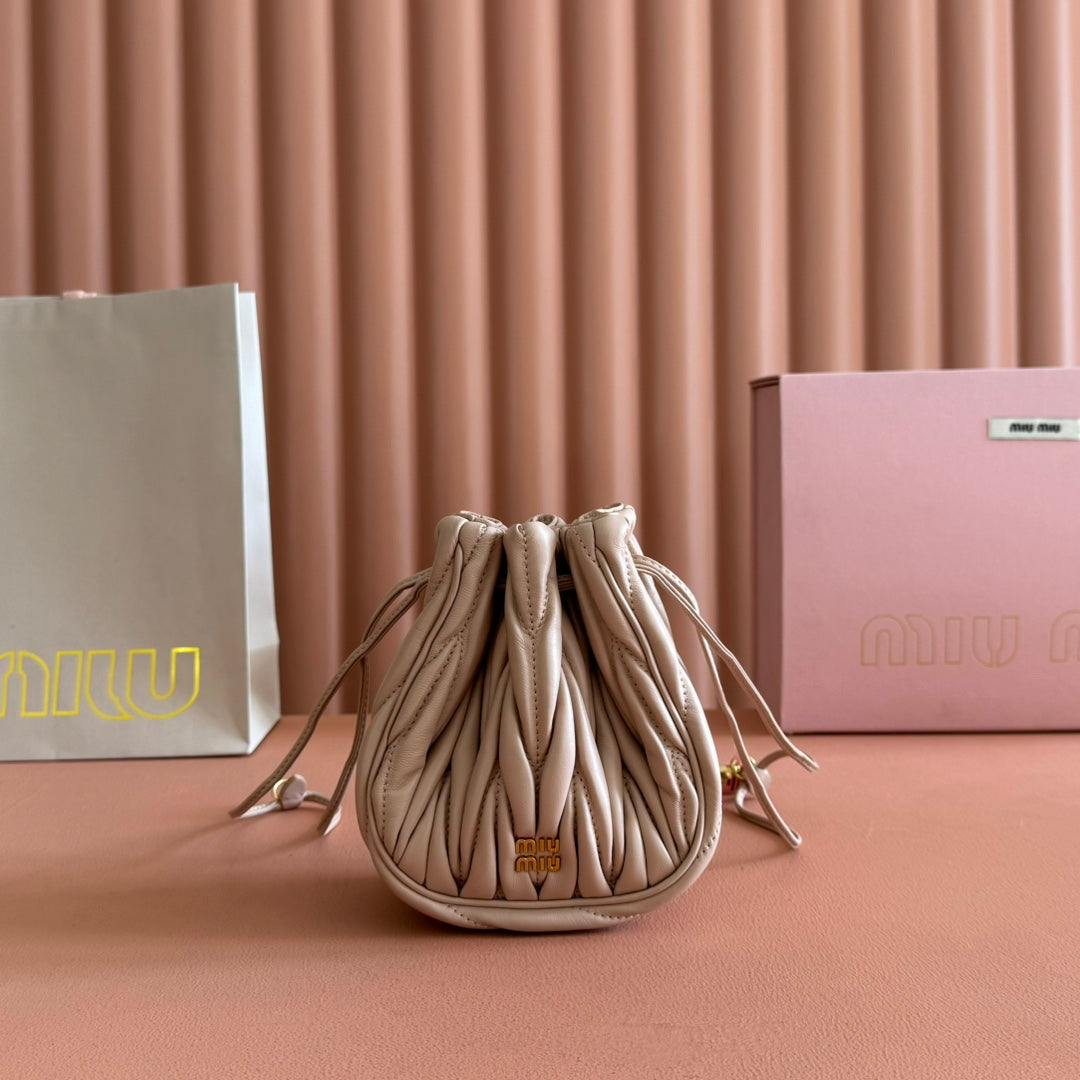 Matelassé Drawstring Handbag Lambskin