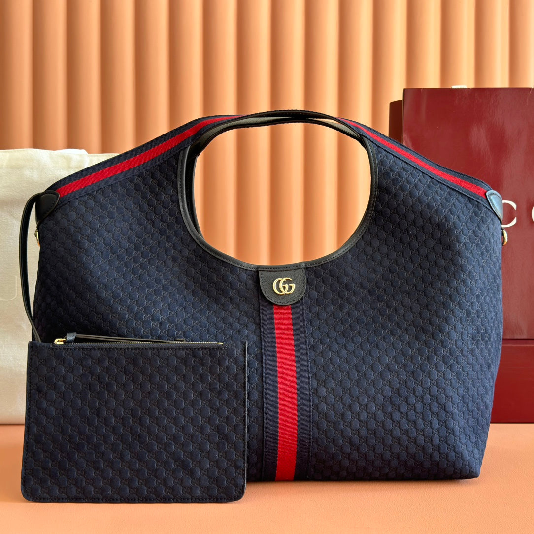 G*G 2025 Giglio Large Tote Bag 60cm Dark Blue Red Suede Canvas