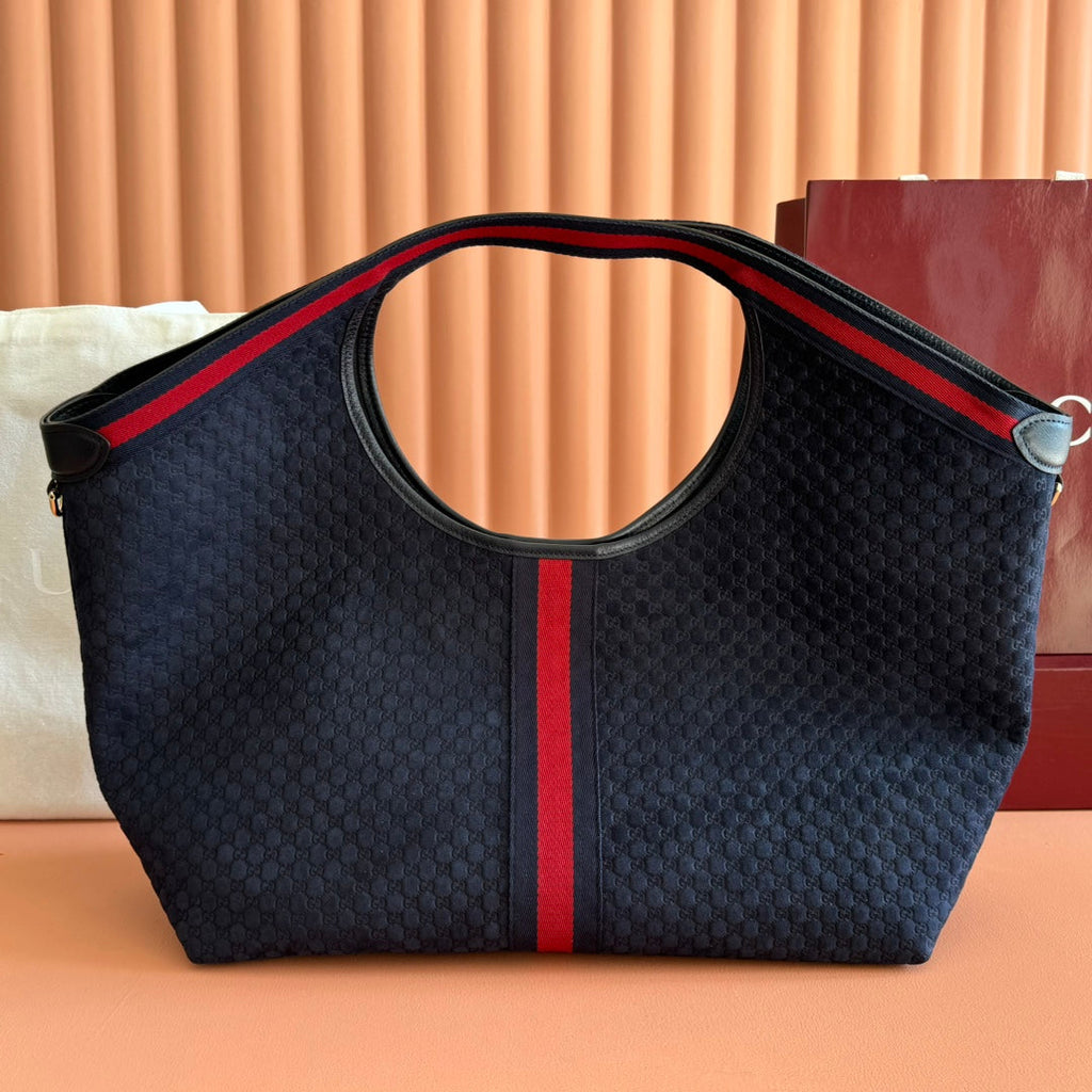 G*G 2025 Giglio Large Tote Bag 60cm Dark Blue Red Suede Canvas
