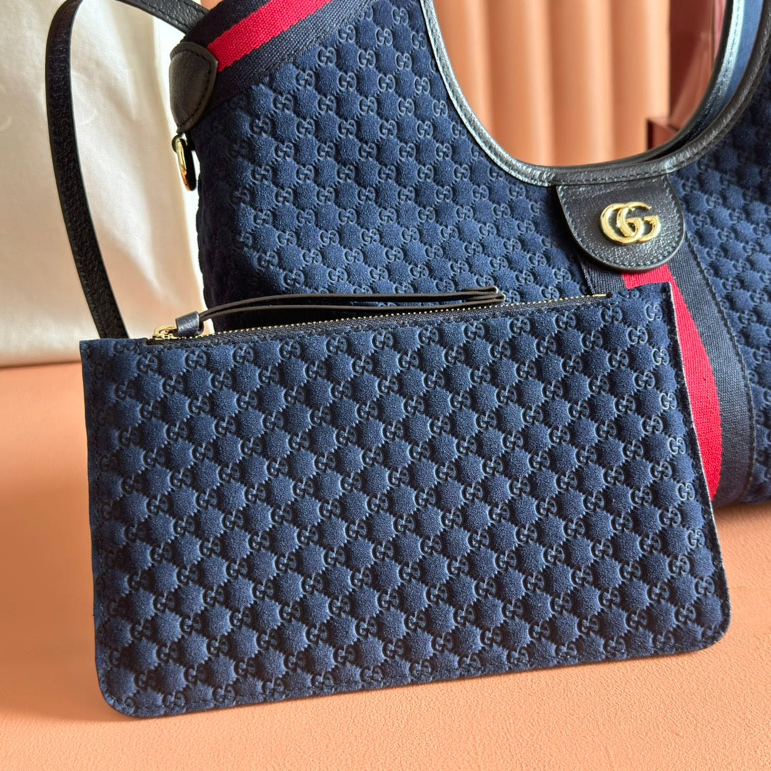 G*G 2025 Giglio SmallTote Bag 25cm Dark Blue Red Suede Canvas