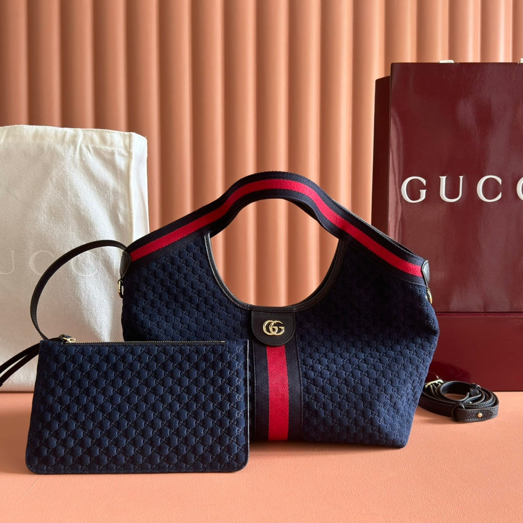 G*G 2025 Giglio SmallTote Bag 25cm Dark Blue Red Suede Canvas
