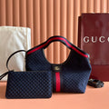 G*G 2025 Giglio SmallTote Bag 25cm Dark Blue Red Suede Canvas