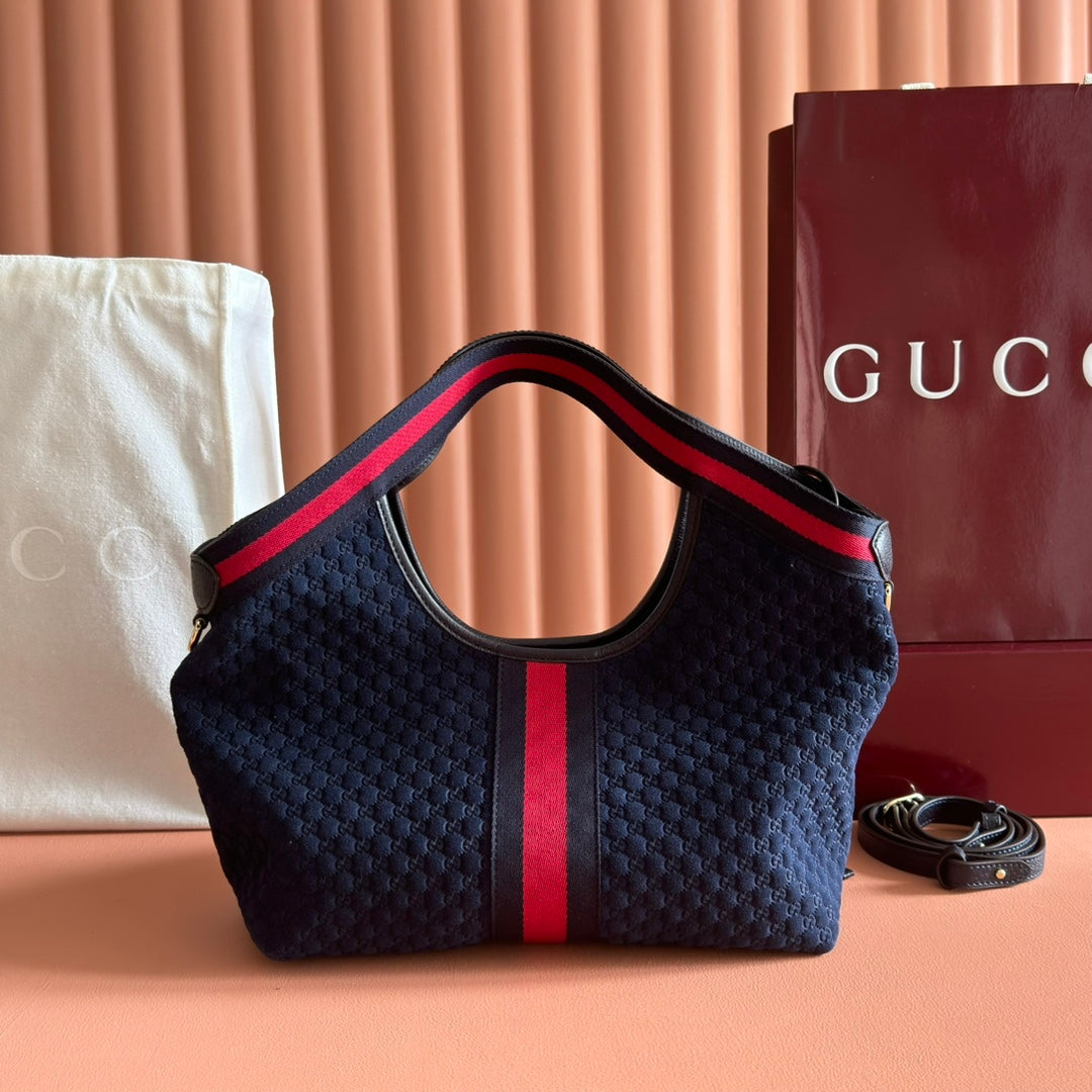G*G 2025 Giglio SmallTote Bag 25cm Dark Blue Red Suede Canvas