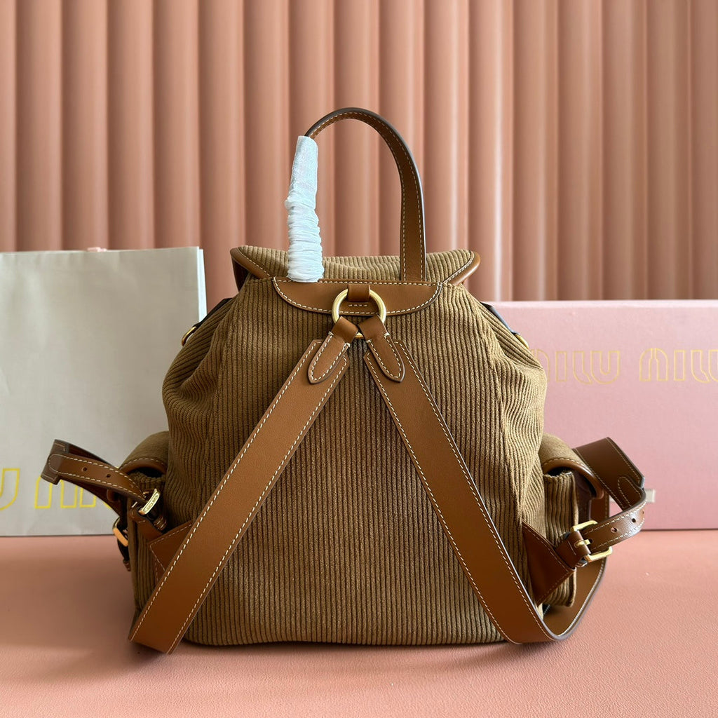 M*u Corduroy Backpack Brown Suede