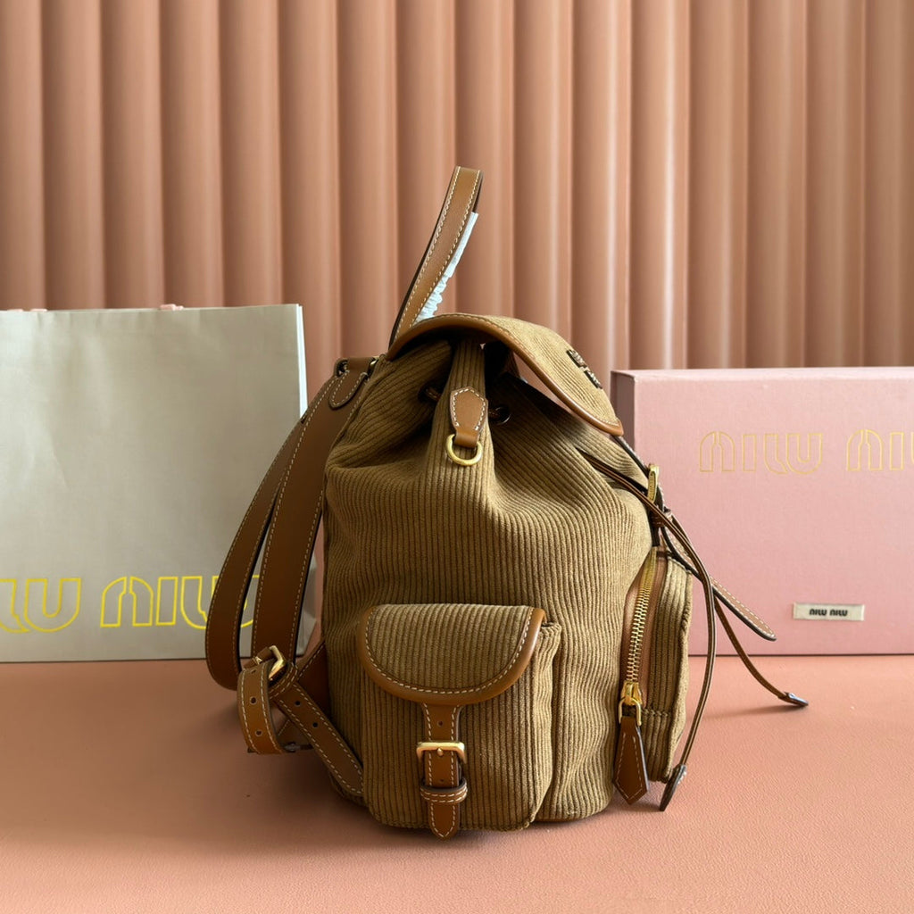 M*u Corduroy Backpack Brown Suede