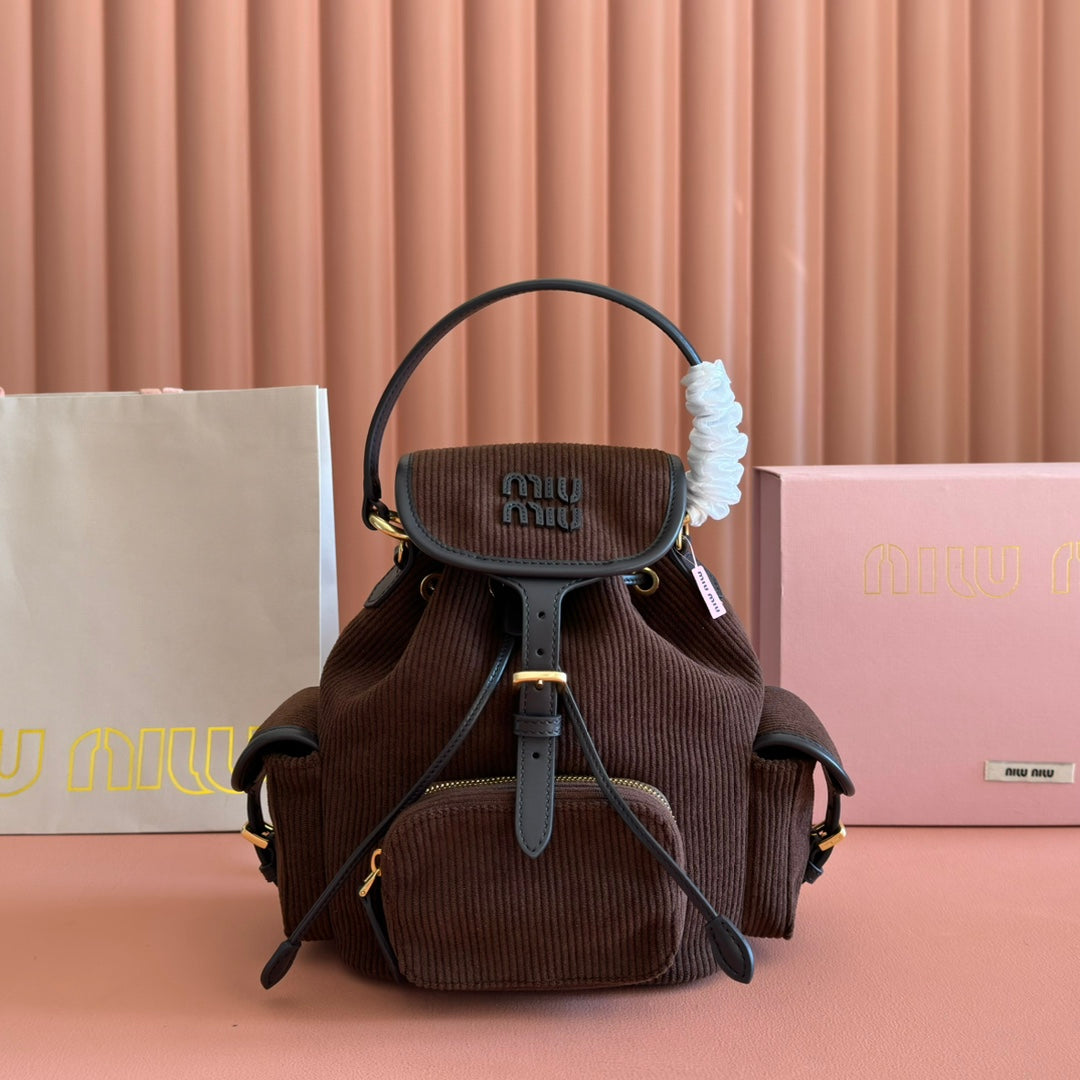 M*u Corduroy Backpack Leather Trim
