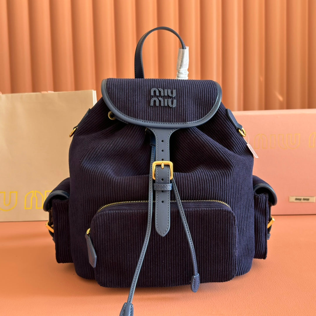 M*u Corduroy Backpack Leather Trim