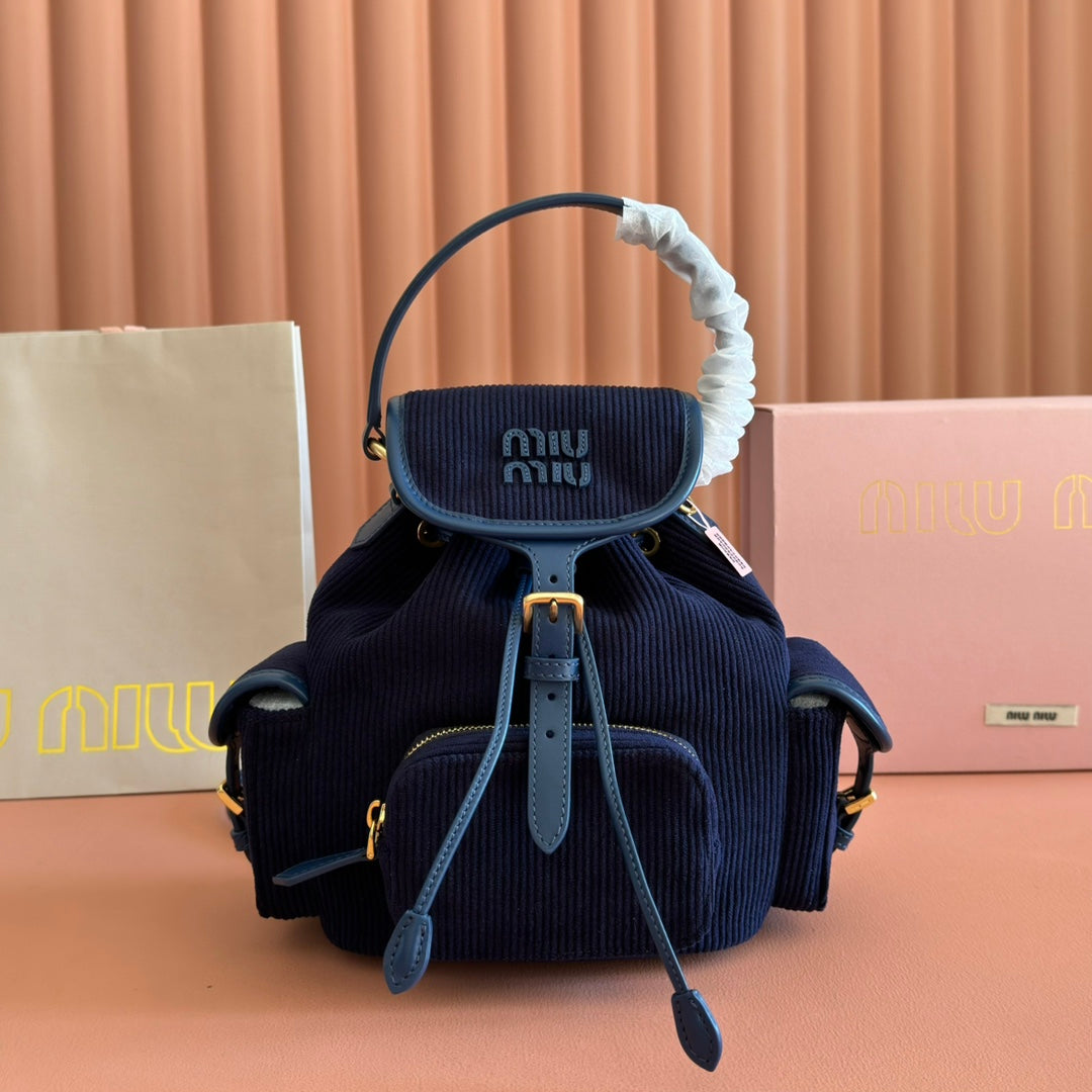 M*u Corduroy Backpack Leather Trim
