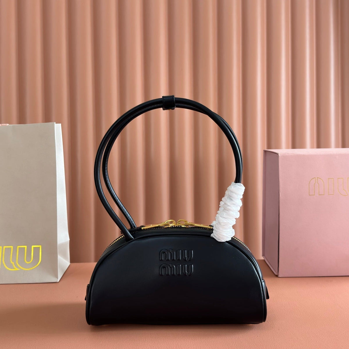 M*u Beau Semi Circular Bowling Bag Leather