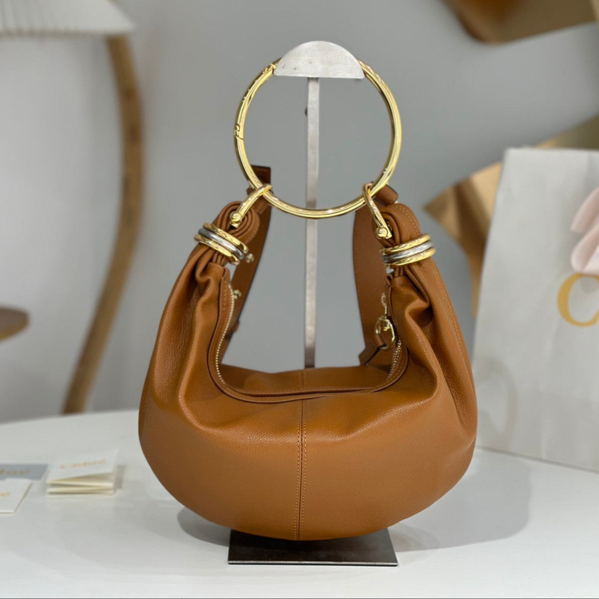 Chl*e Small Bracelet 32cm Hobo Bag Brown Grained Calfskin