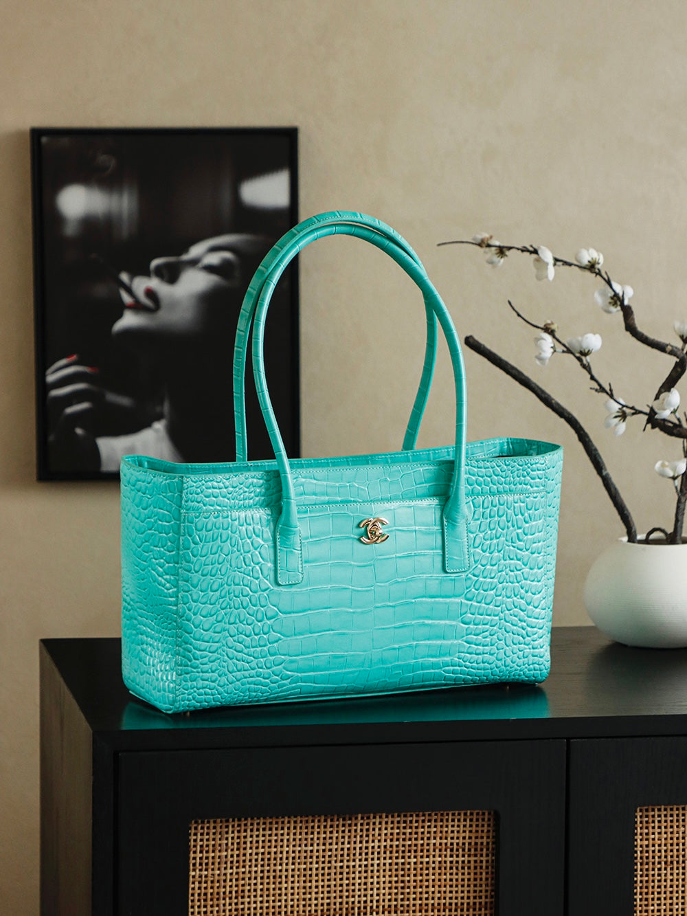 Ch*nel 25 Crocodile embossed Bag Cowhide