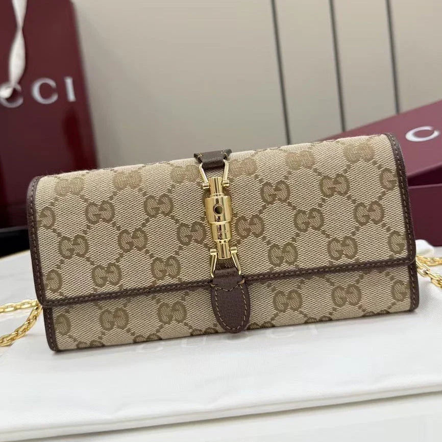 G*G 2026 Jackie Wallet 19cm Brown Canvas Leather