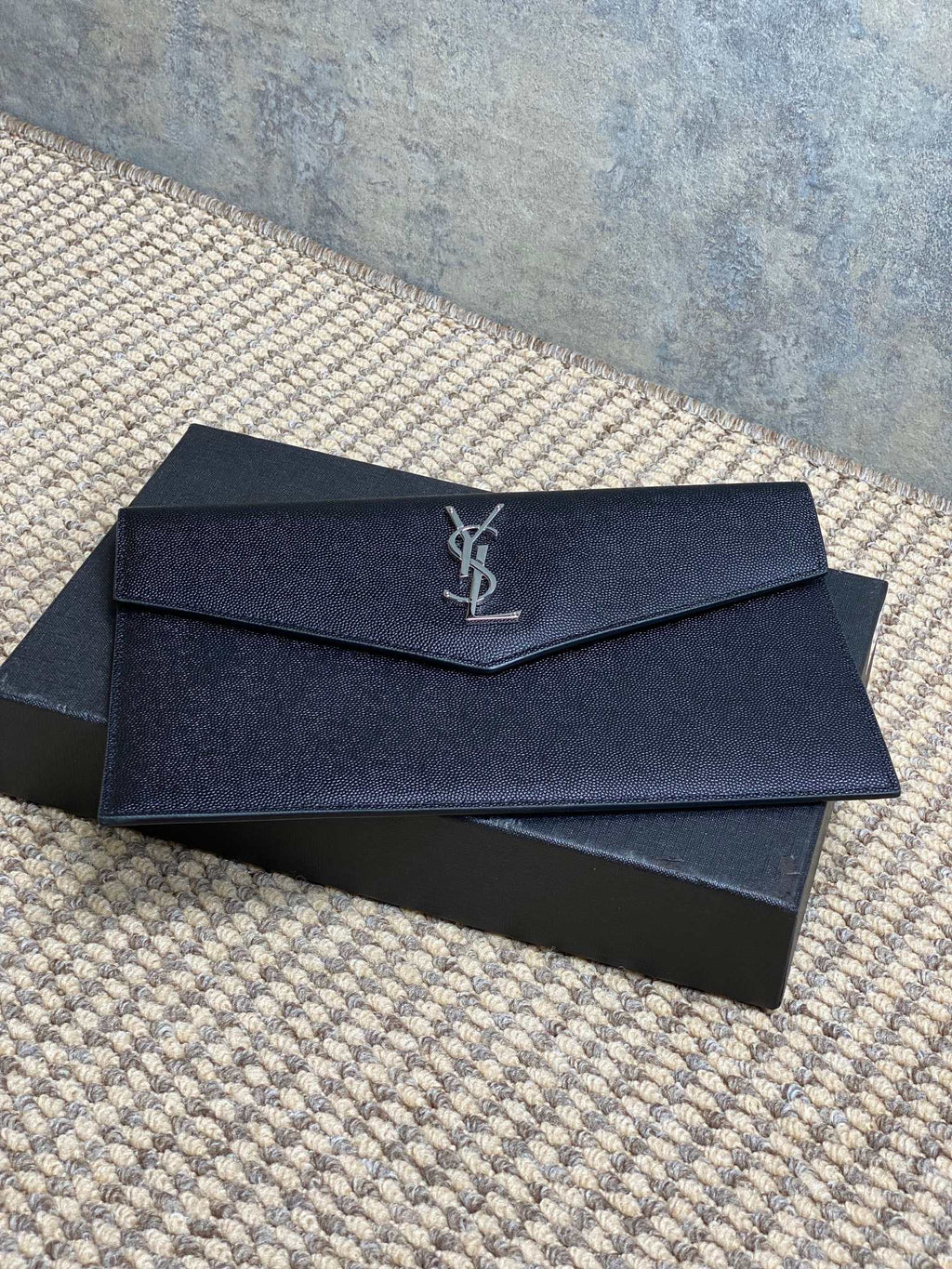Y*S*L 22s Uptown Pouch Clutch Bag Black Cowhide Sliver HW