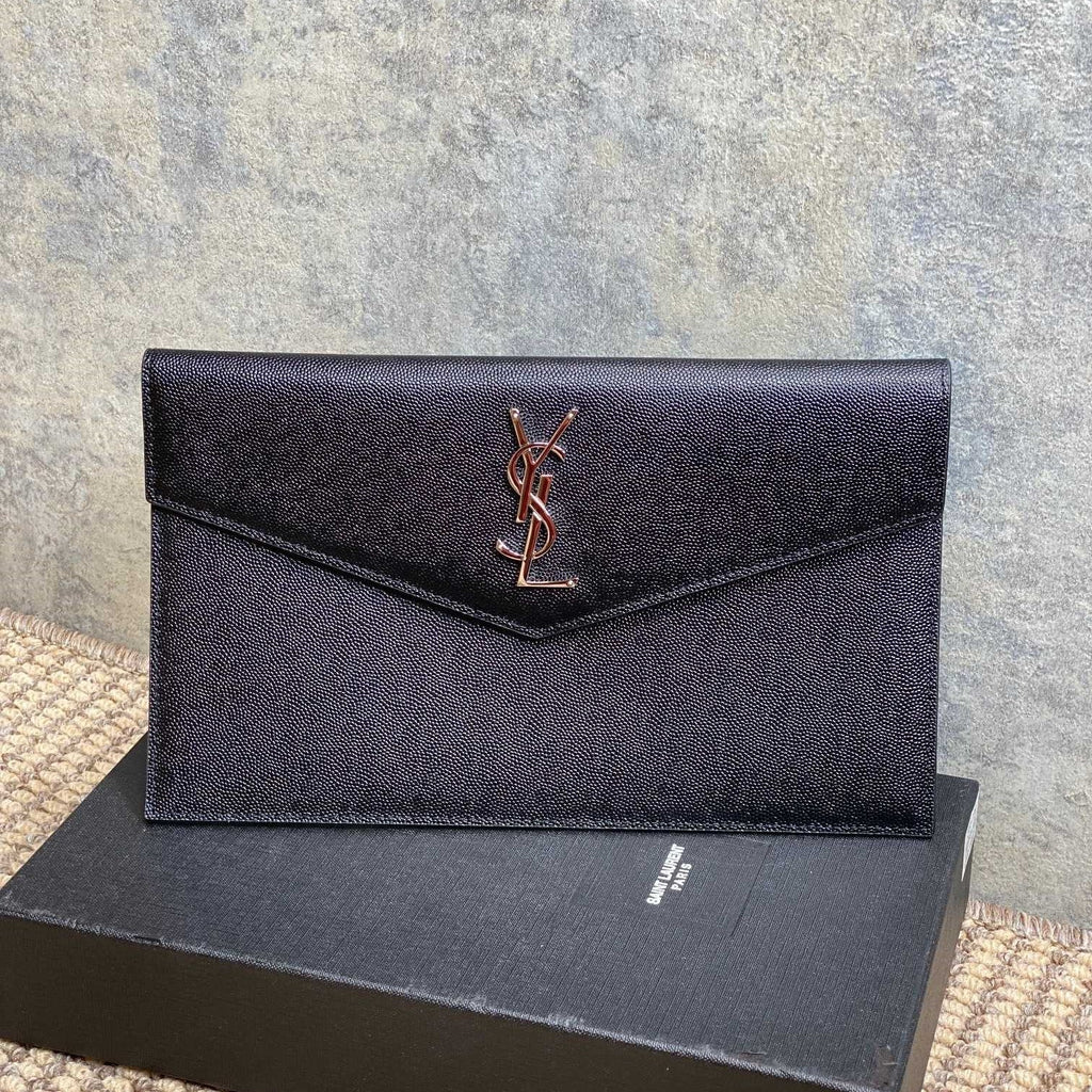 Y*S*L 22s Uptown Pouch Clutch Bag Black Cowhide Sliver HW