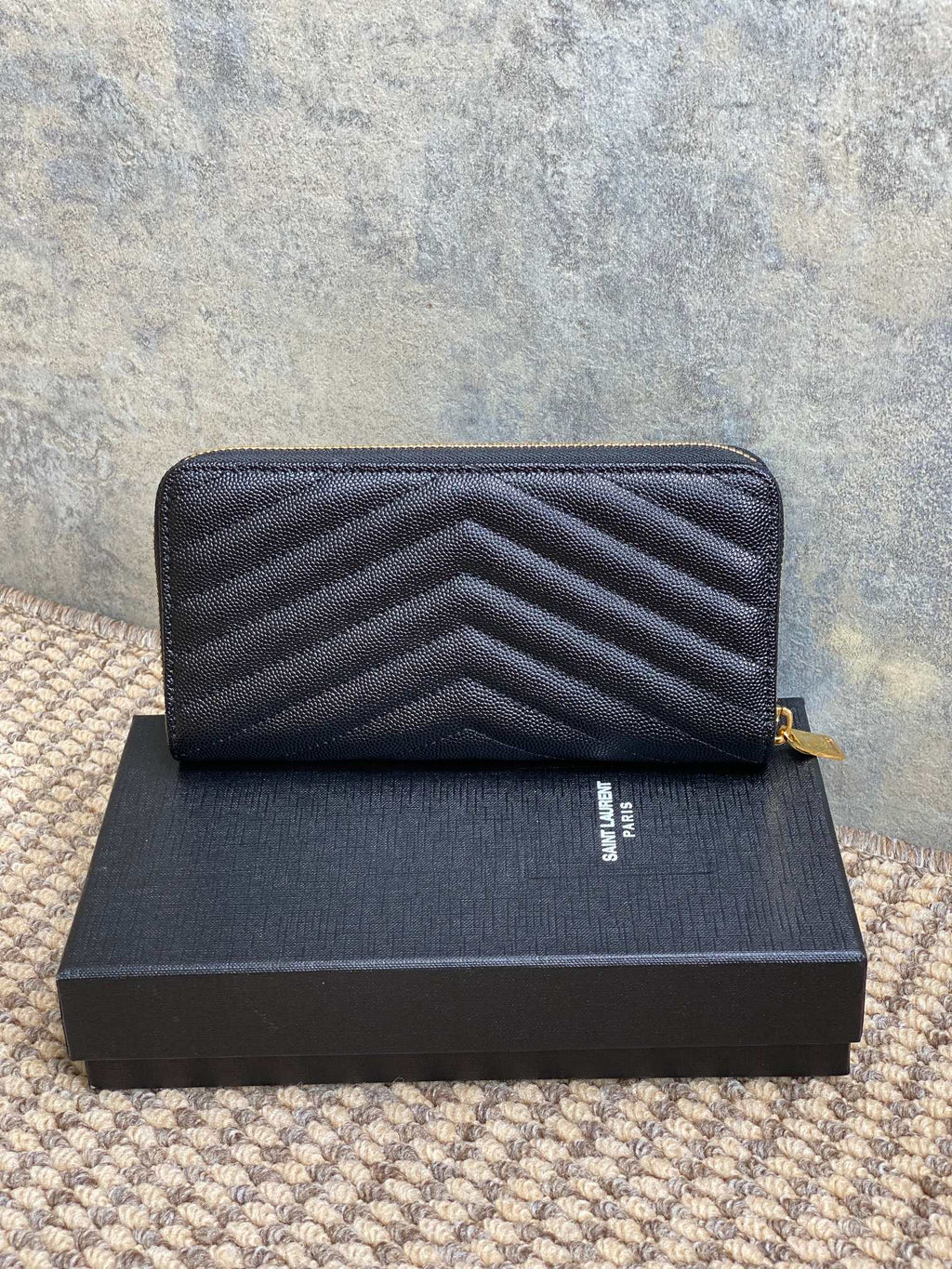 Y*S*L Zippy Long Wallet Black Caviar Cowhide GHW
