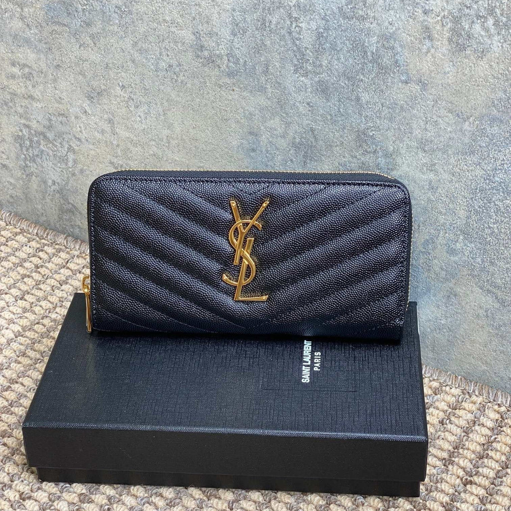 Y*S*L Zippy Long Wallet Black Caviar Cowhide GHW