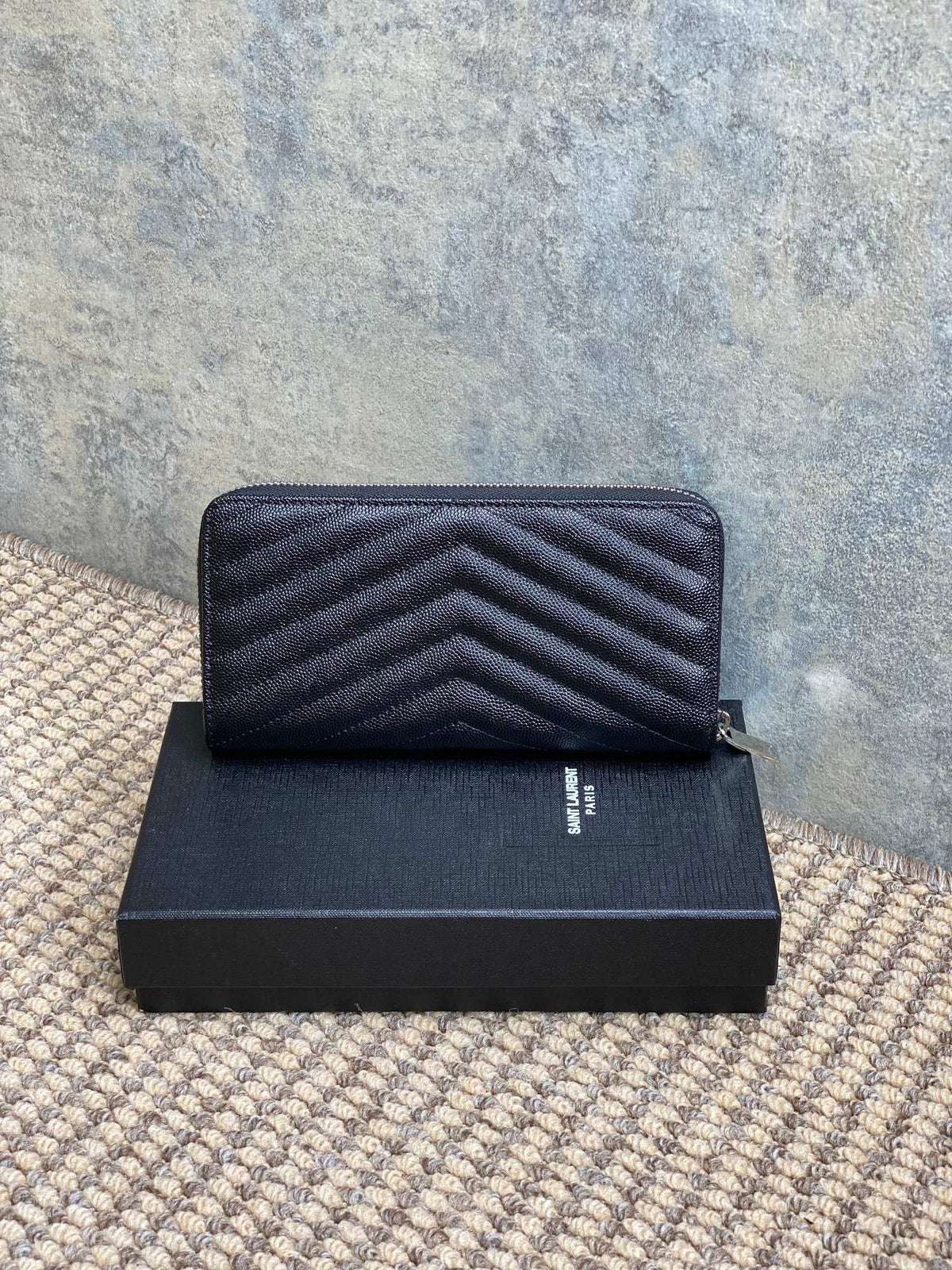 Y*S*L Zippy Long Wallet Black Caviar Cowhide Sliver HW