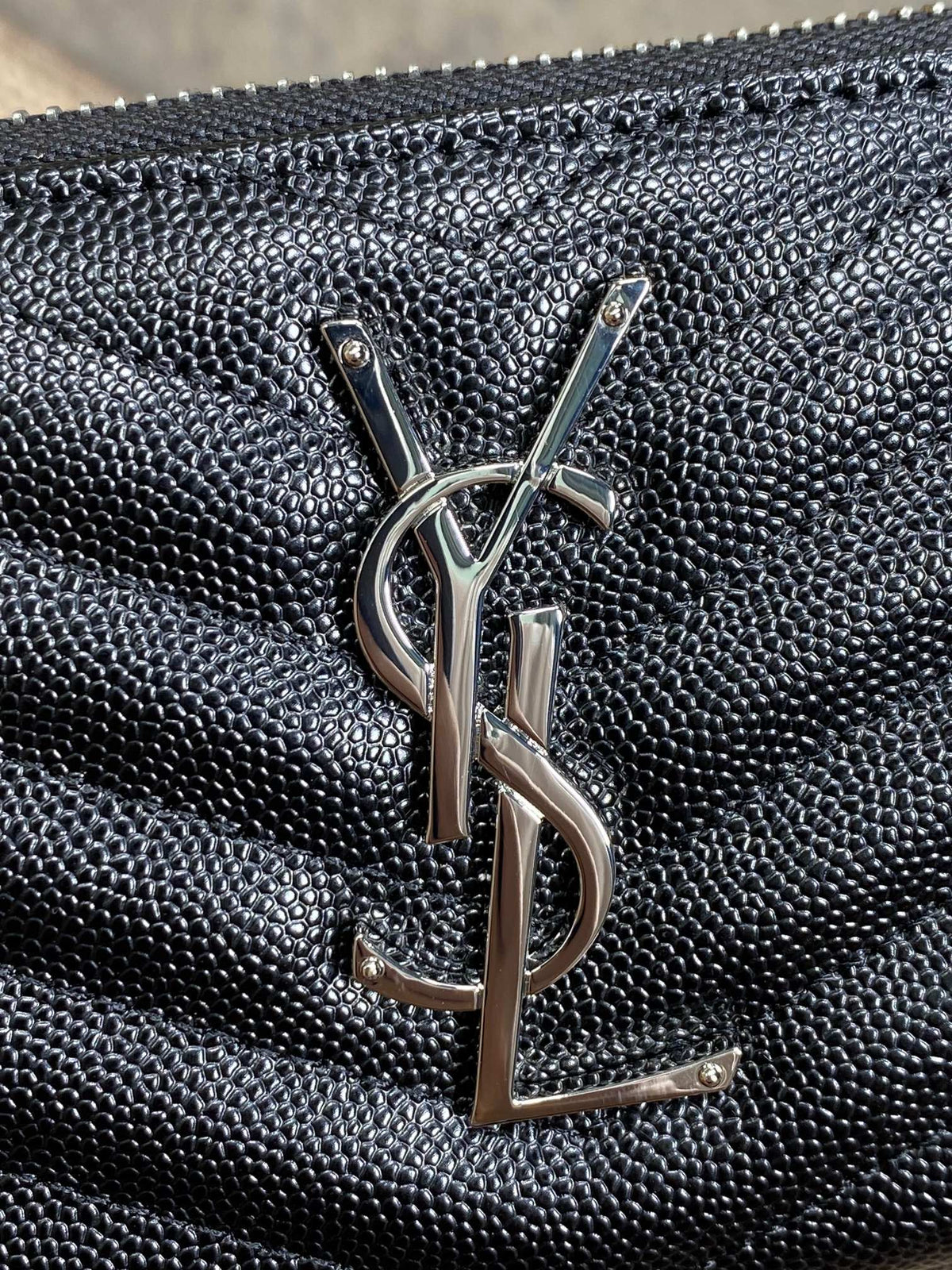 Y*S*L Zippy Long Wallet Black Caviar Cowhide Sliver HW