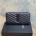 Y*S*L Zippy Long Wallet Full Black Caviar Cowhide