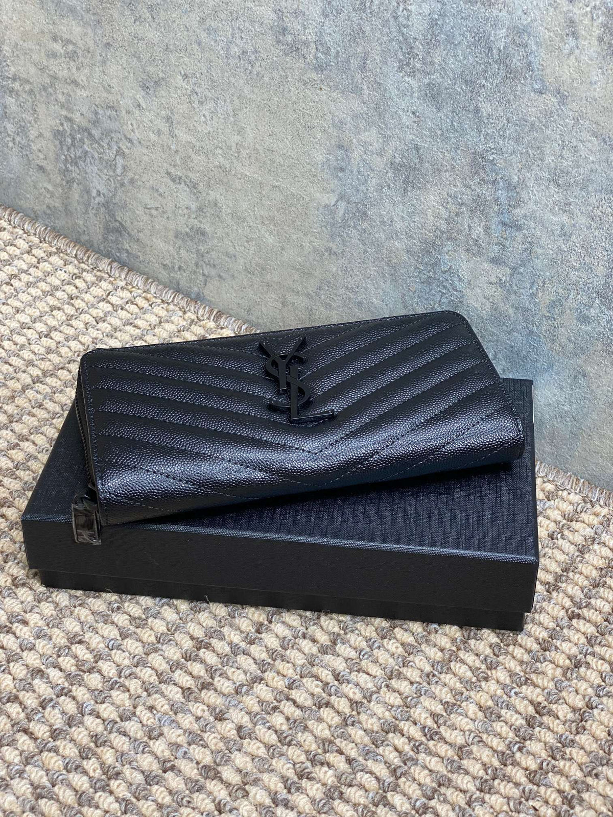 Y*S*L Zippy Long Wallet Full Black Caviar Cowhide