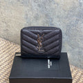 Y*S*L Cassandre Matelassé Compact Zip-Around Wallet Black Caviar Cowhide Sliver HW