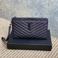 Y*S*L Black Hardware Logo Zipper Clutch 23cm Black Caviar Cowhide