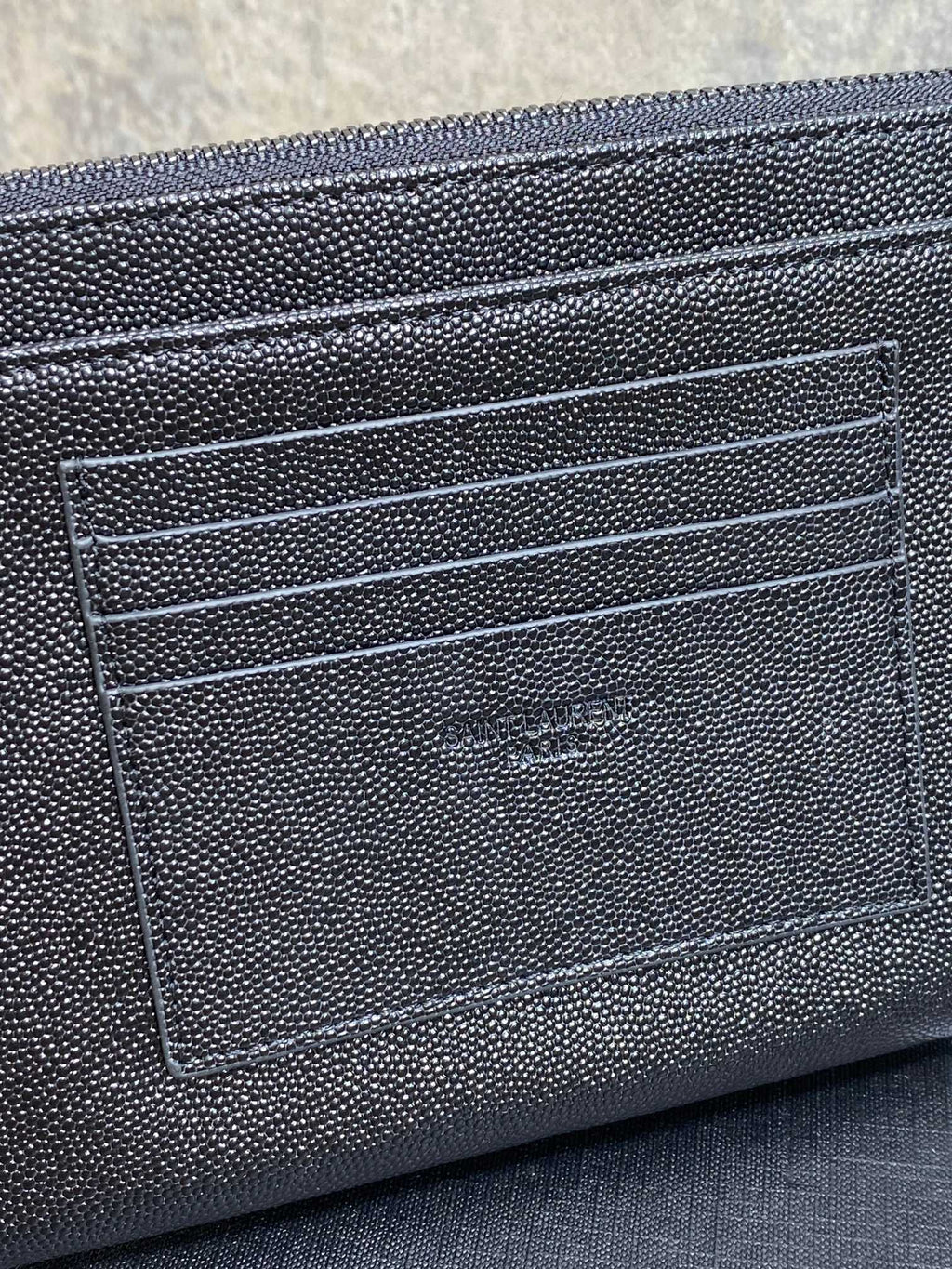 Y*S*L Black Hardware Logo Zipper Clutch 23cm Black Caviar Cowhide