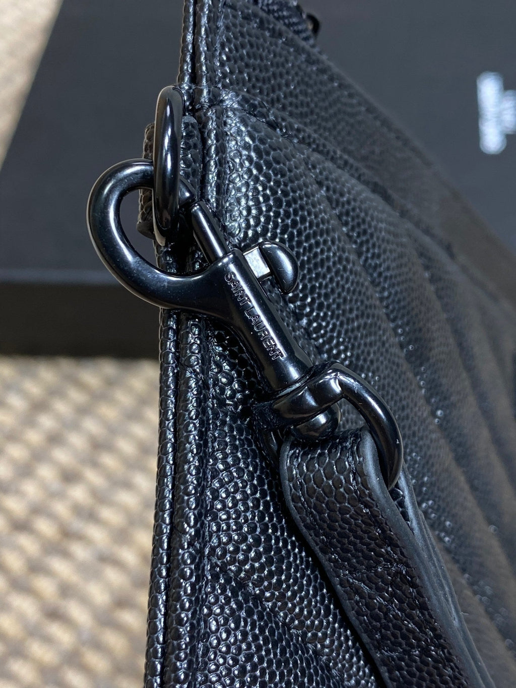 Y*S*L Black Hardware Logo Zipper Clutch 23cm Black Caviar Cowhide