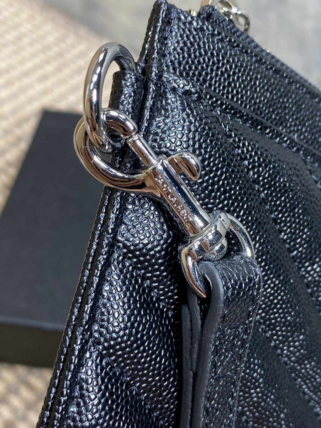 Y*S*L Hardware Logo Zipper Clutch 23cm Black Caviar Cowhide