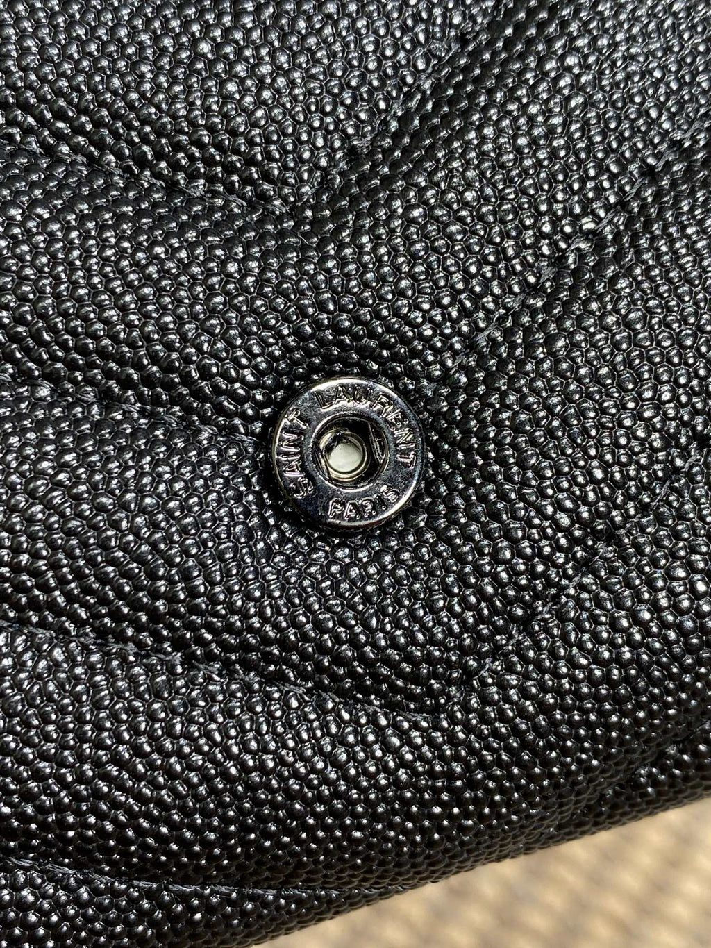 Y*S*L Cassandre Envelope Flap Wallet Full Black Caviar Cowhide