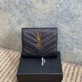 Y*S*L Compact Flap Cassendre Wallet 10cm Black Leather GHW