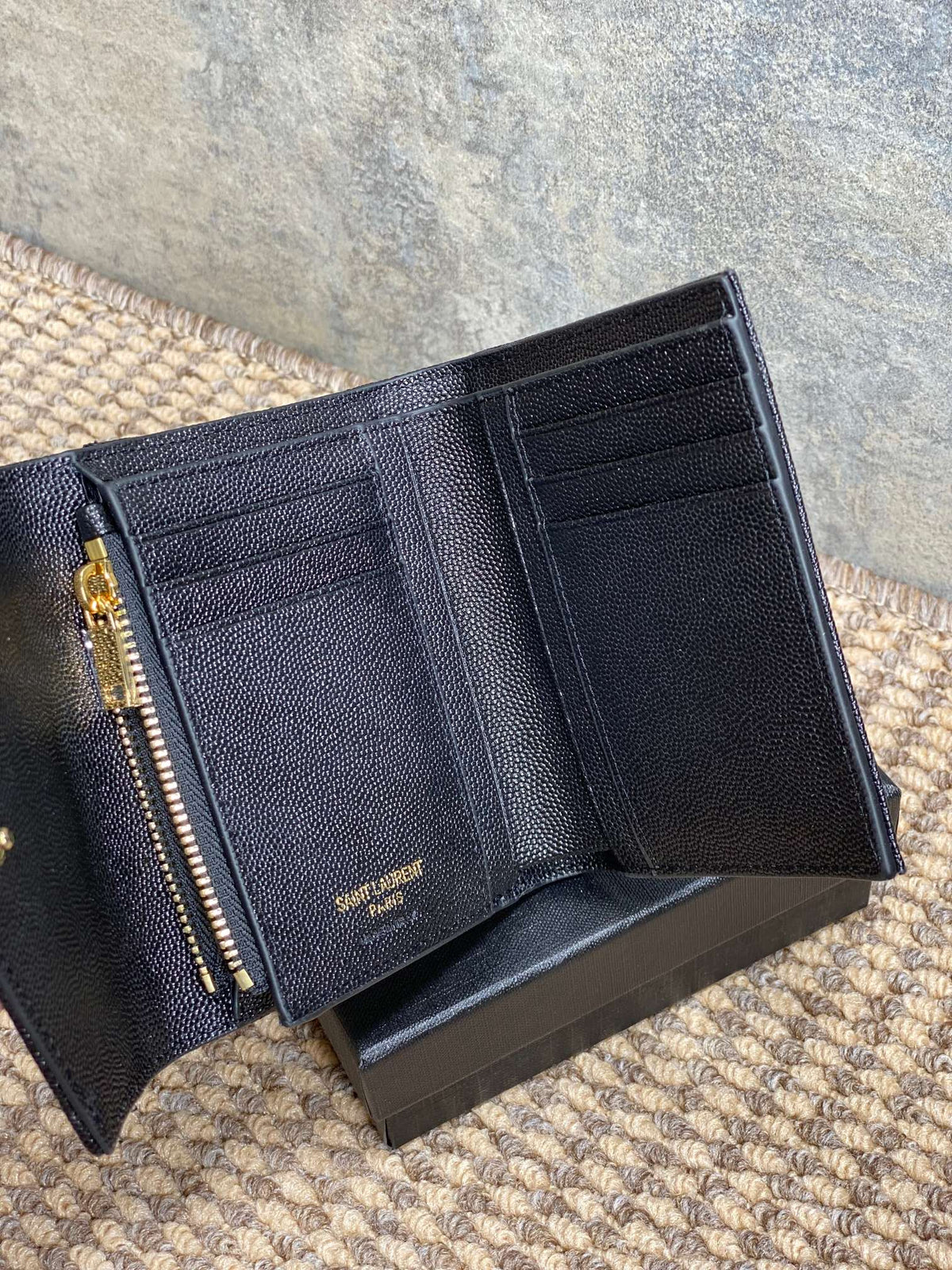 Y*S*L Compact Flap Cassendre Wallet 10cm Black Leather GHW