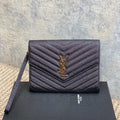 Y*S*L Gold Hardware Logo Clutch Caviar Cowhide
