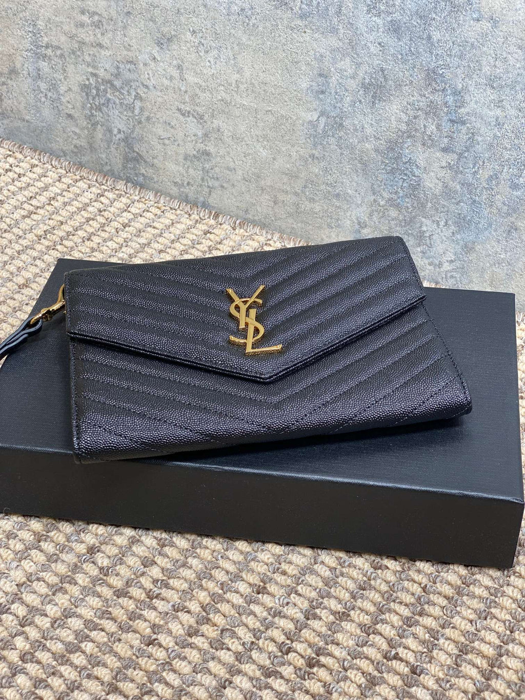 Y*S*L Gold Hardware Logo Clutch Caviar Cowhide